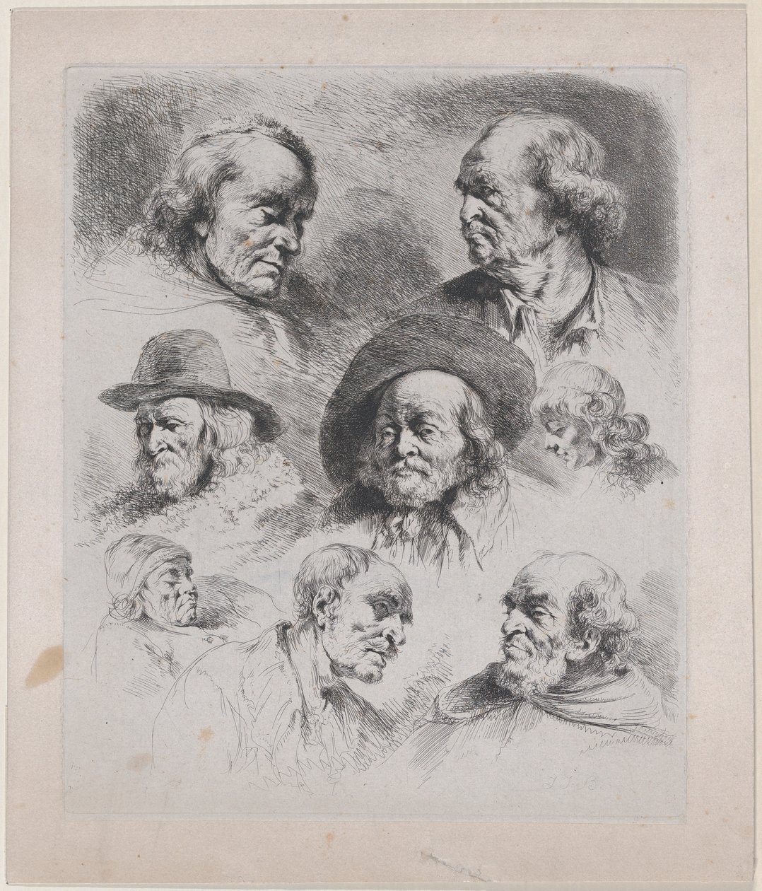 Studie af otte hoveder, 1795. af Jean Jacques de Boissieu