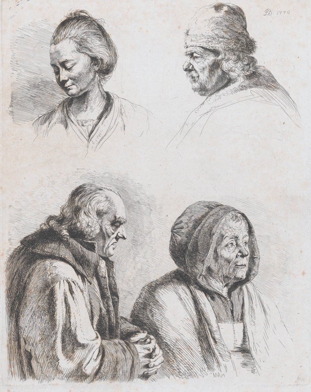 Studie af fire hoveder, 1770. af Jean Jacques de Boissieu
