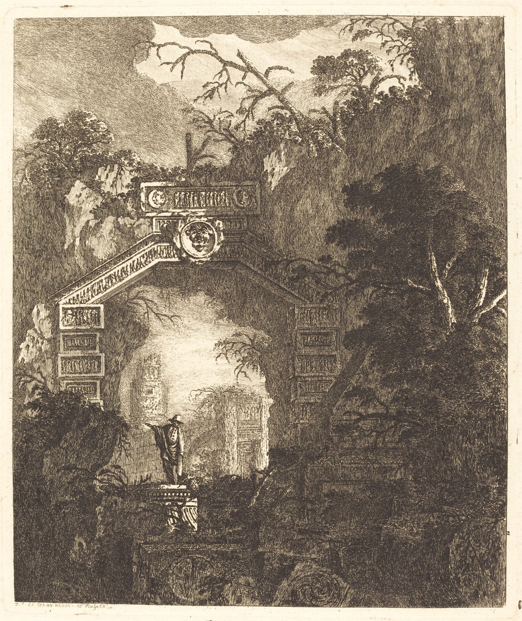 Figur stående under en stenbue af Jean Laurent Legeay