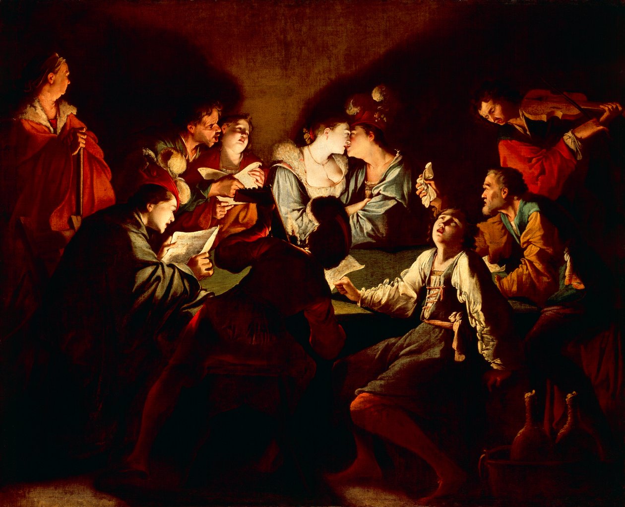 Natkoncert, ca. 1621/2 (olie på lærred) af Jean Leclerc