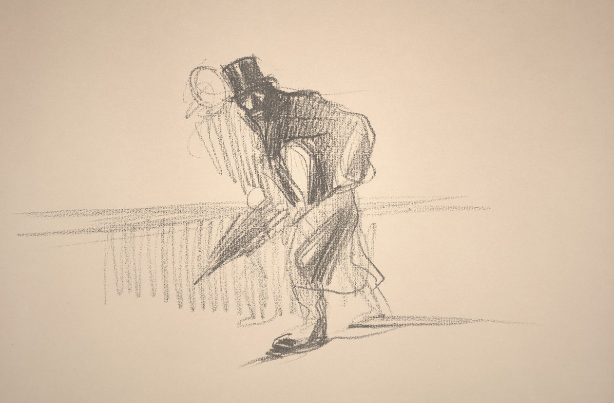 Mand med paraply (litho) af Jean Louis Forain