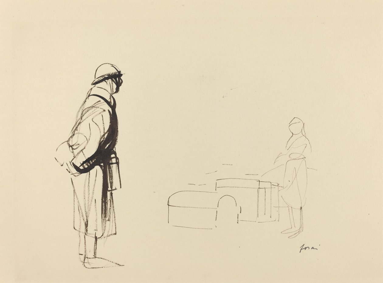 Poilu og sygeplejerske, ca. 19141919. af Jean Louis Forain