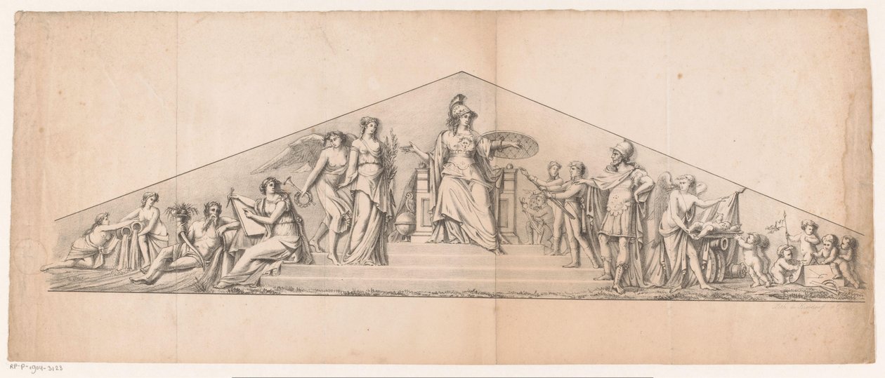 Tympanum med tronende Minerva af Jean Matthieu Kierdorff