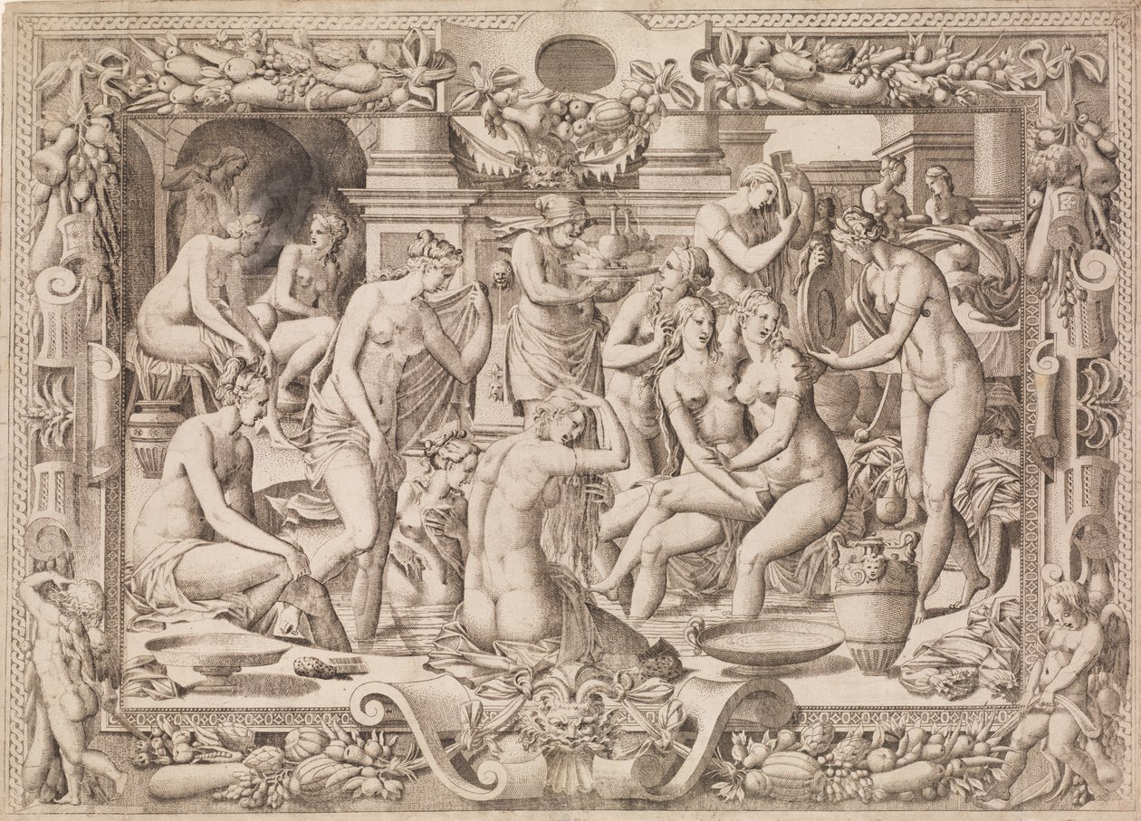 Kvinder badende, 1535-55. af Jean Mignon