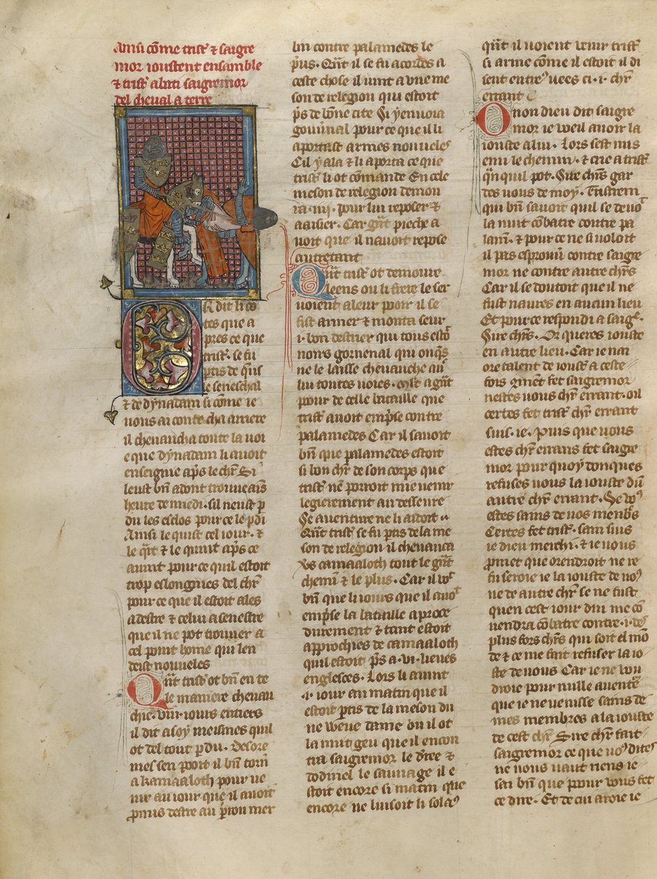 Tristan Unhorsing Sagremor af Jeanne de Montbaston
