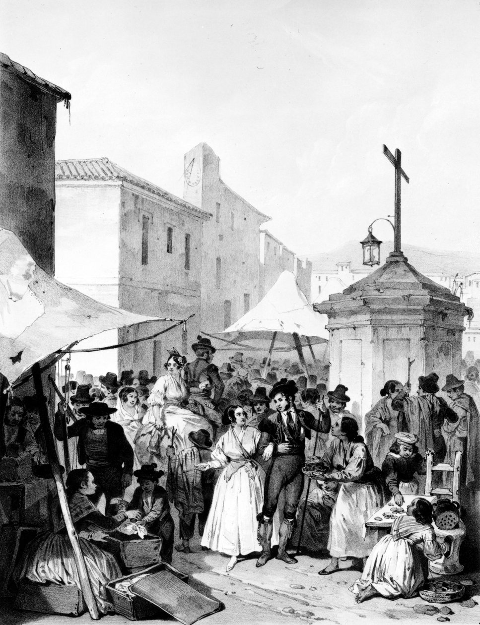 Mayrena Fair, indgraveret af Bayot, 1842 af Jenaro Pérez Villaamil