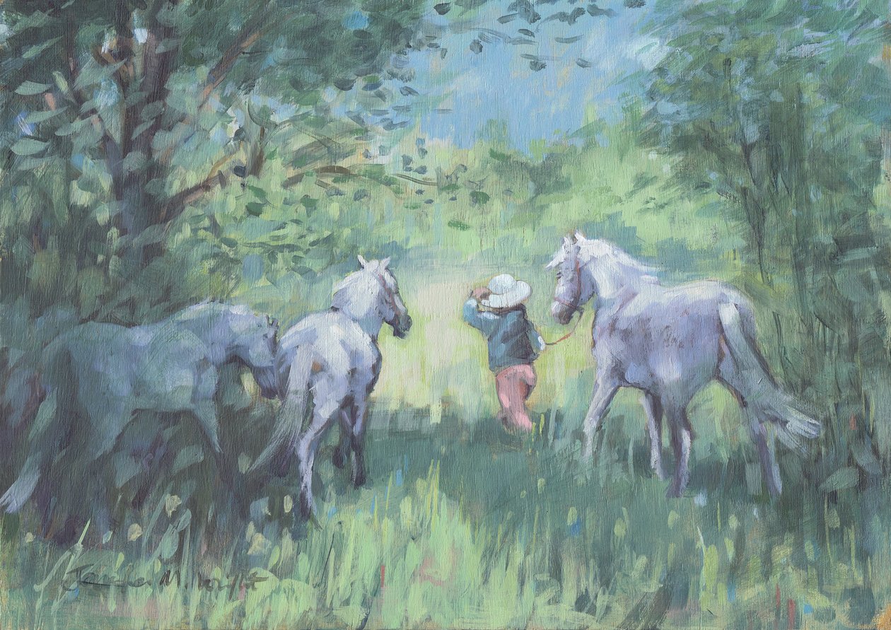 Sommerponyer (olie på lærred) af Jennifer Wright