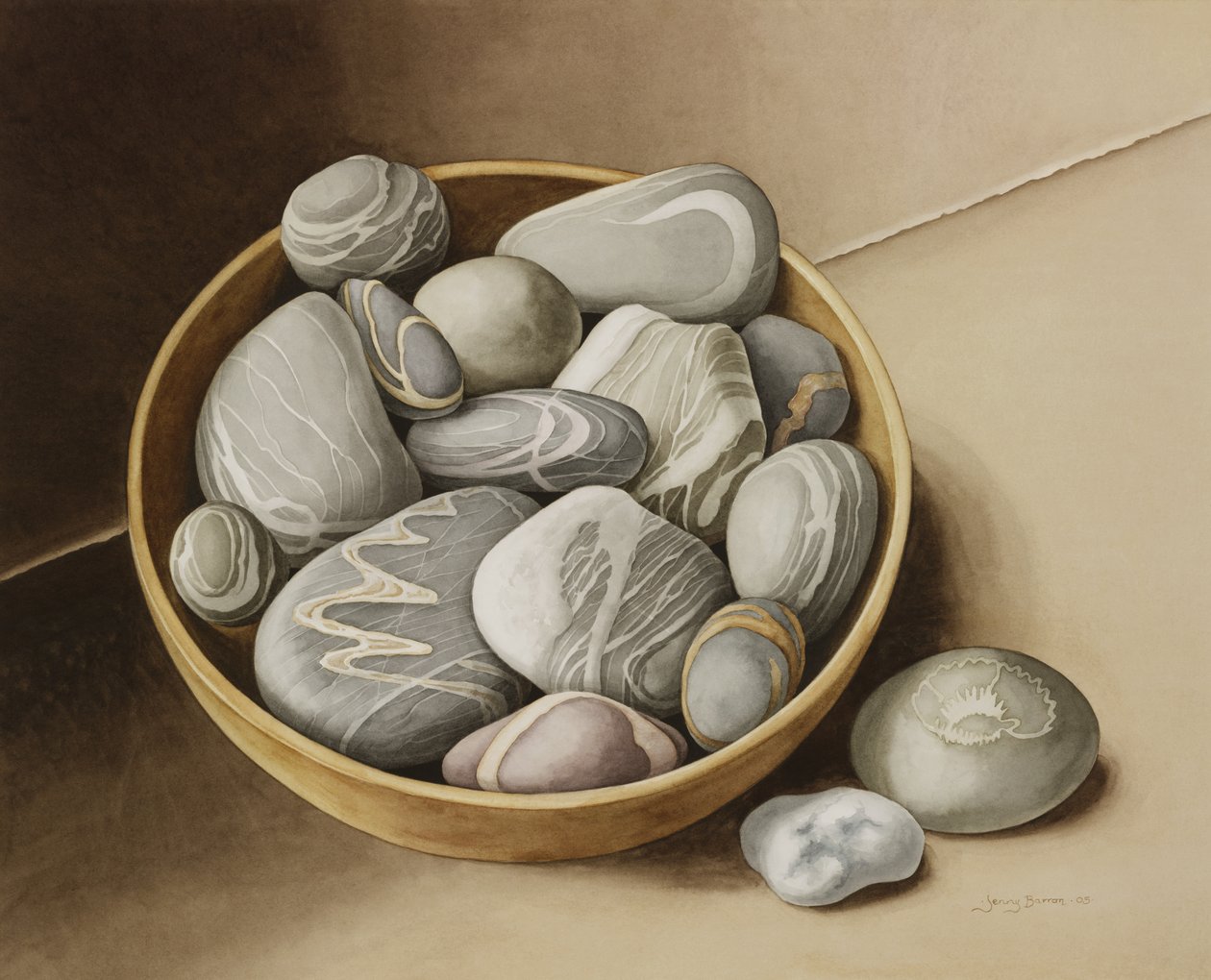 Bowl of Pebbles, 2005 (wc på papir) af Jenny Barron