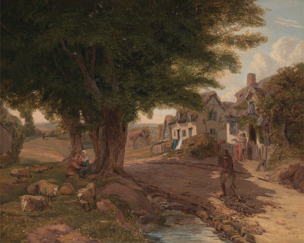 Village Scene (muligvis Colickey Green, Essex) af Jessica Landseer