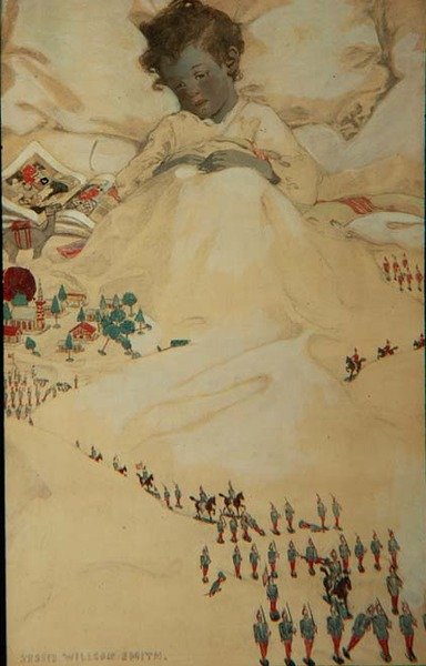 The Land of Counterpane (farve litho) af Jessie Willcox Smith