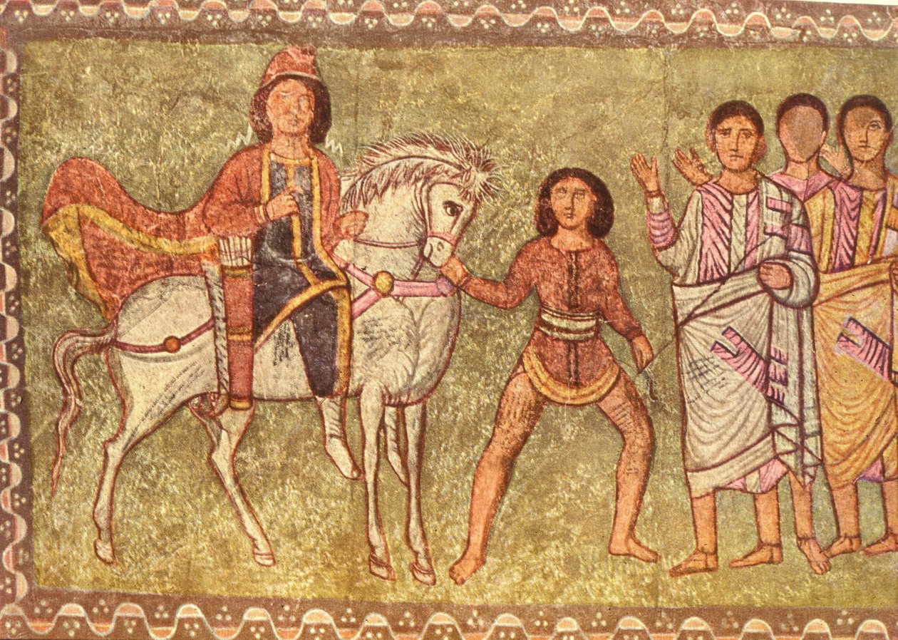 Mordechai og Haman (tempera på gips) af Jewish School