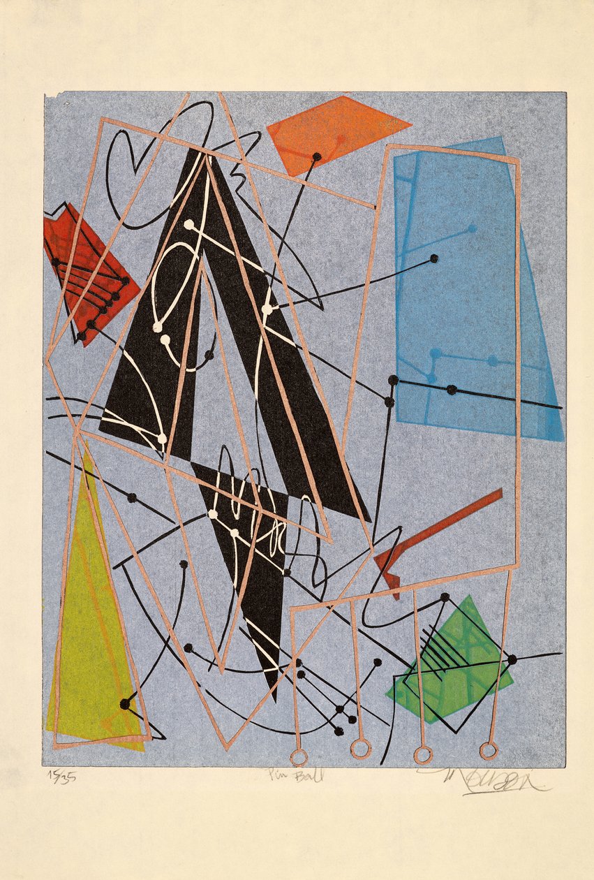 Pin Ball, 2015 (træsnit) af Jim Monson