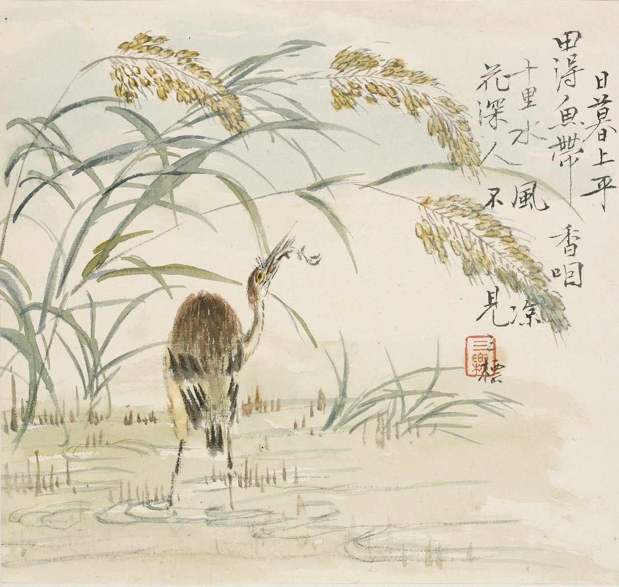 En hejre, der spiser en fisk, 1857 af Jin Yuan