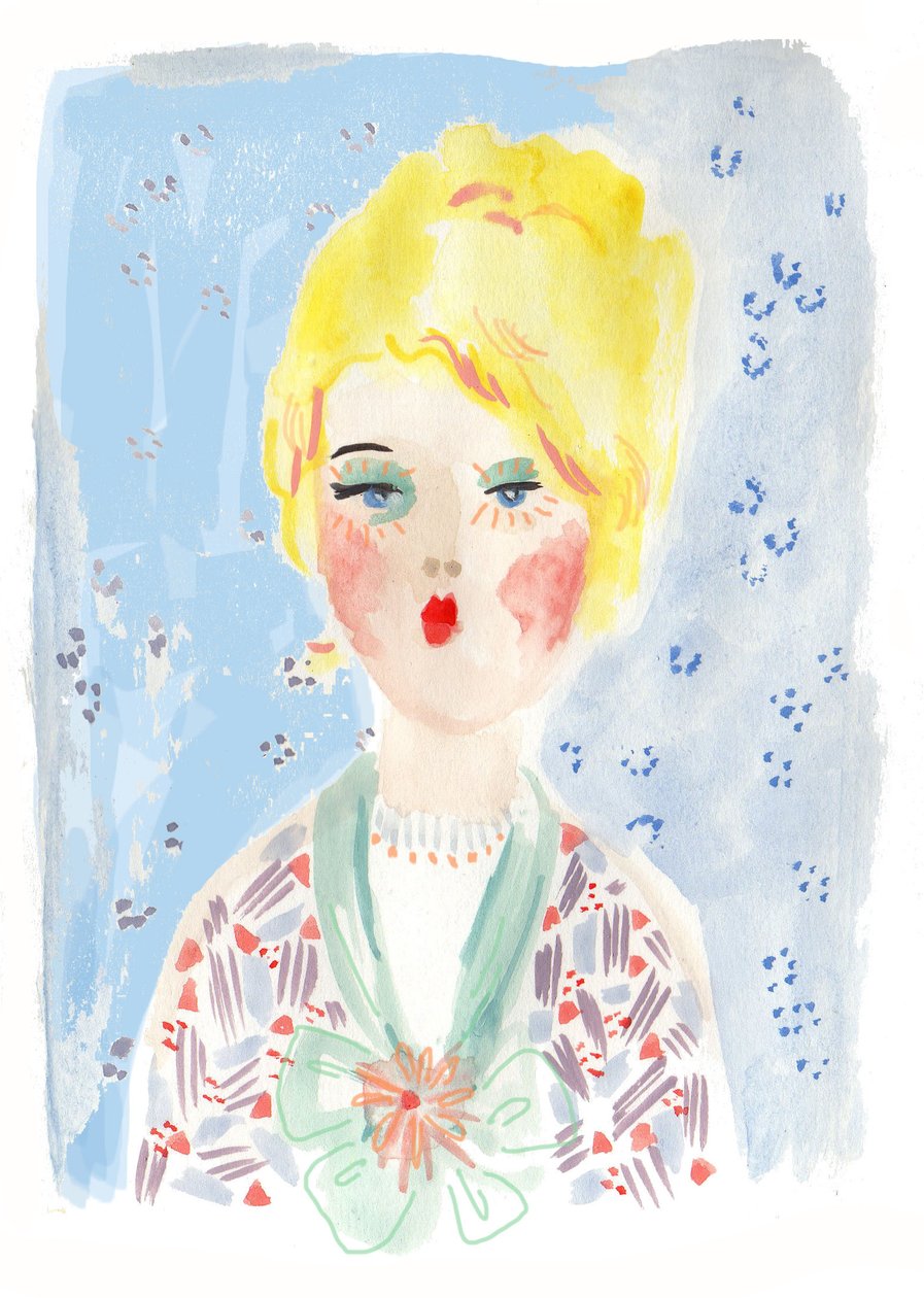 Vintage Doll 1, 2014 (akvarel på papir) af Jo Chambers