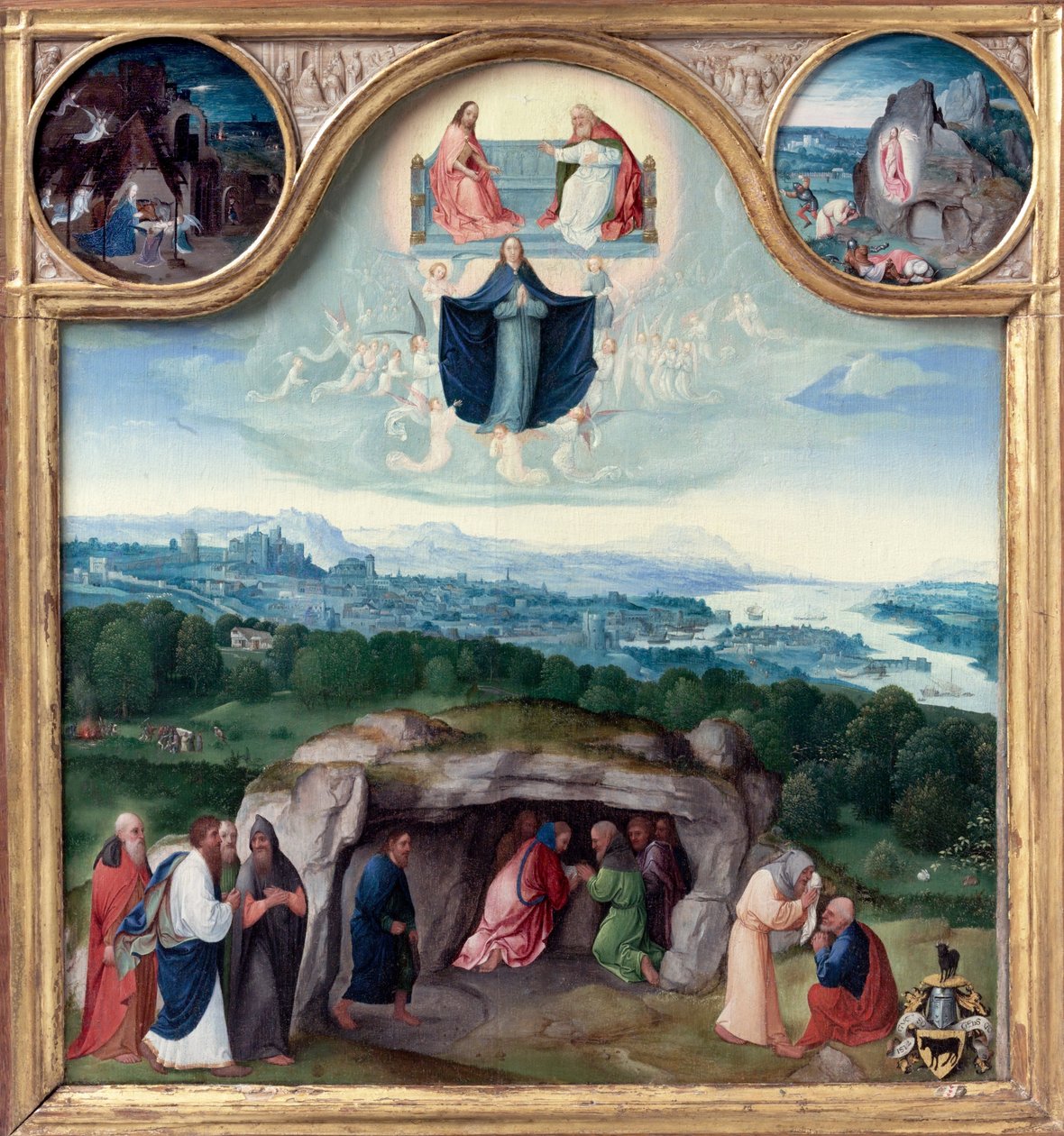Jomfruens antagelse, med fødsel, opstandelse, magi tilbedelse, as ... af Joachim Patinir