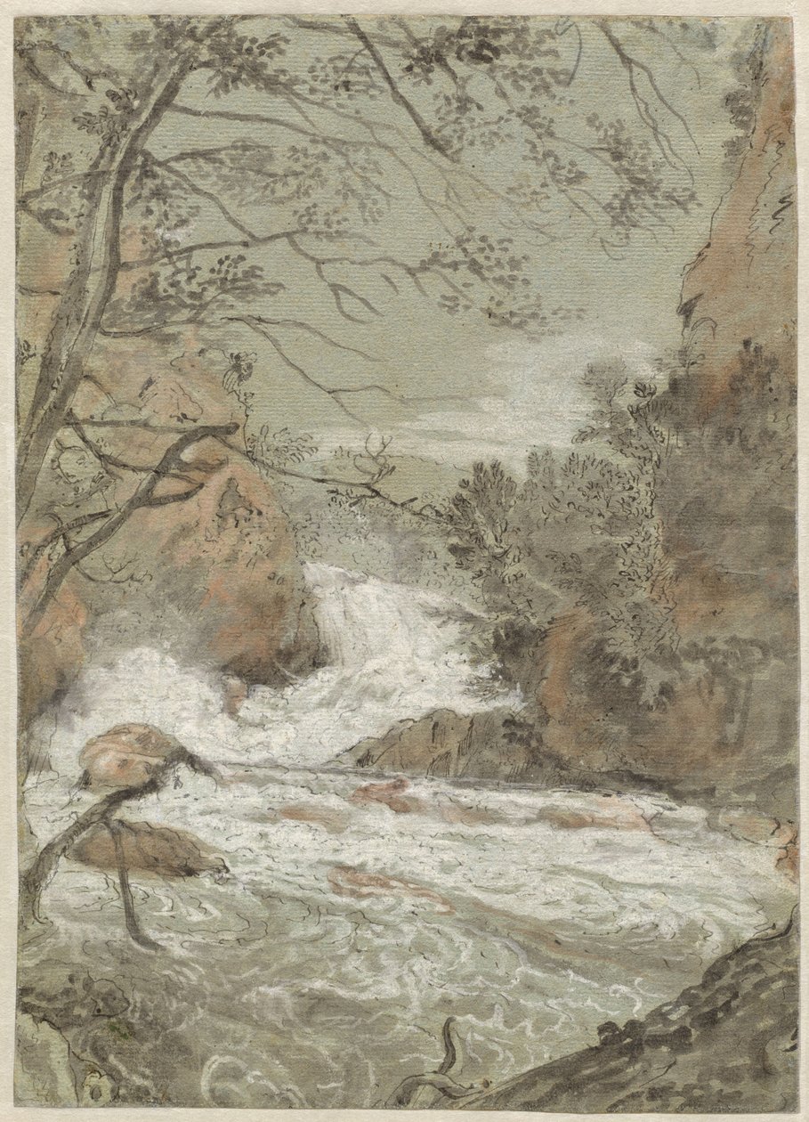 Flodlandskab med et vandfald (recto) af Joachim Franz Beich