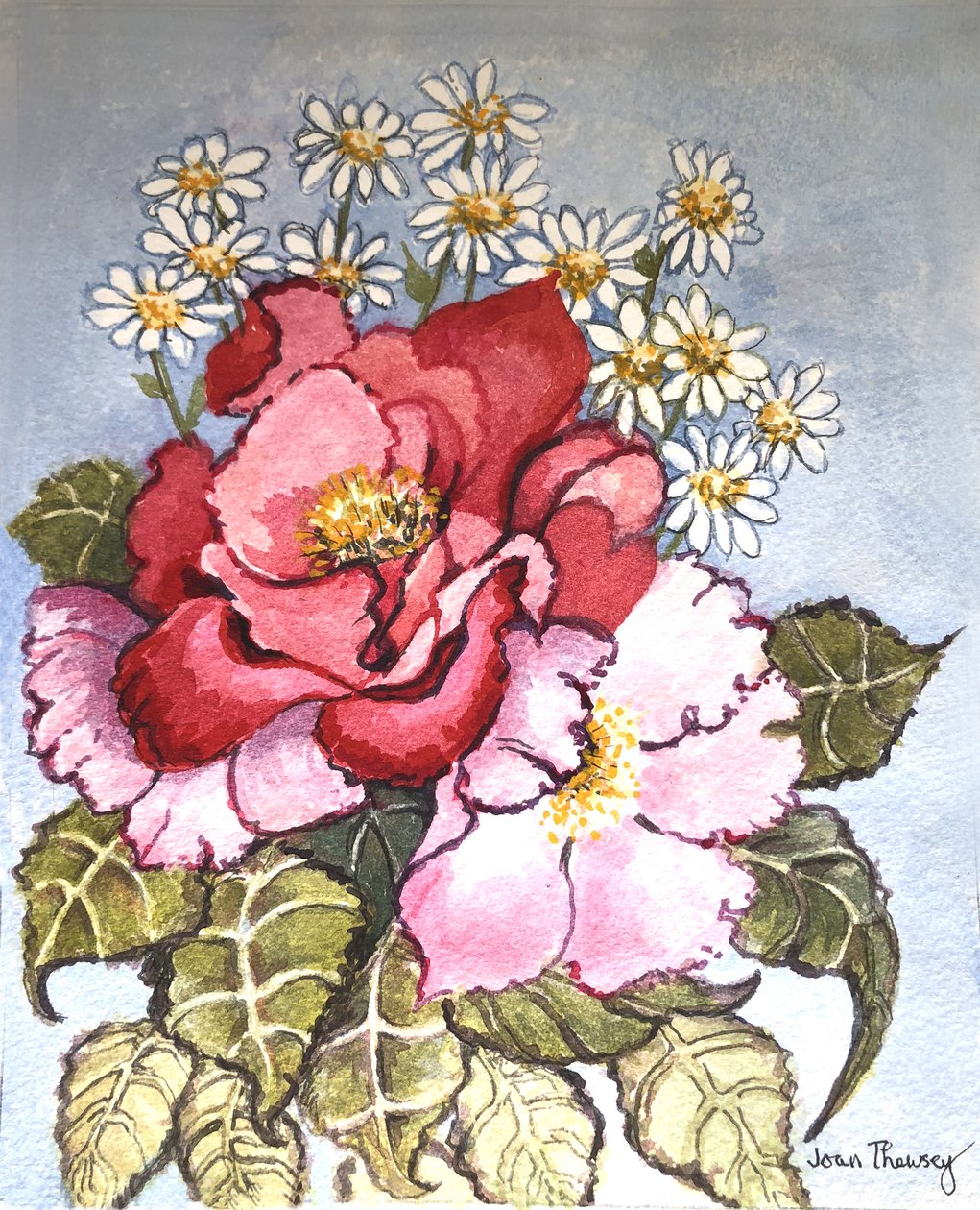 En rød og en lyserød rose, af Joan Thewsey