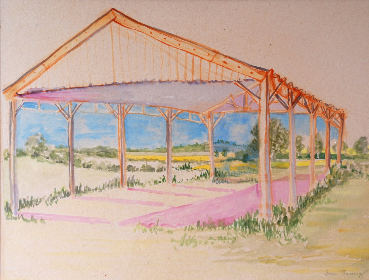 Through the Barn, 2011, akvarel på kinesisk papir af Joan Thewsey