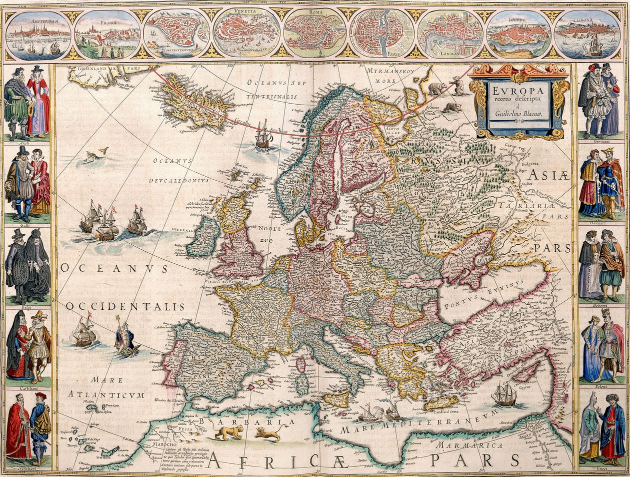 Kort over Europa fra Blaeu Atlas af Joan Blaeu