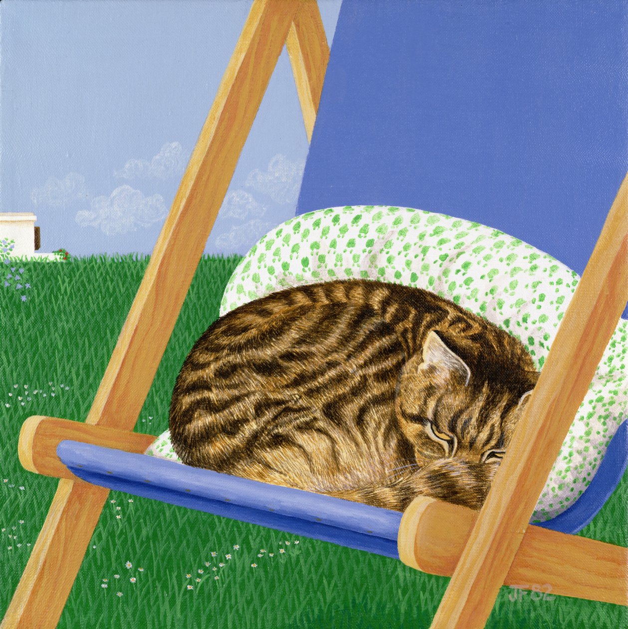 Tabby kat sover i en liggestol af Joan Freestone