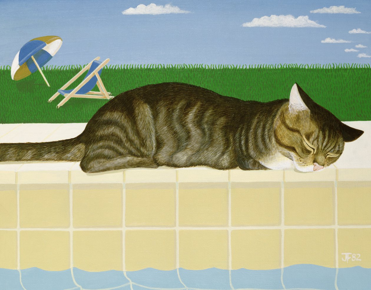 Tabby kat ved en pool af Joan Freestone