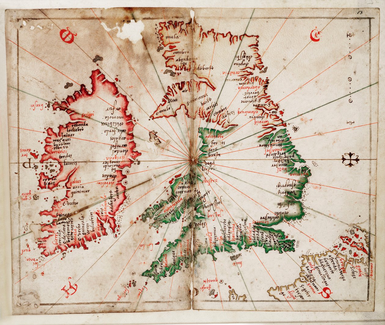 Storbritannien og Irland, ca. 1550 (pergament) af Joan Martines