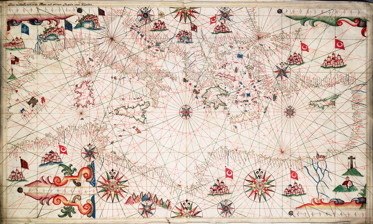 Kort over Middelhavet, ca. 1640 (pergament) af Joan Oliva