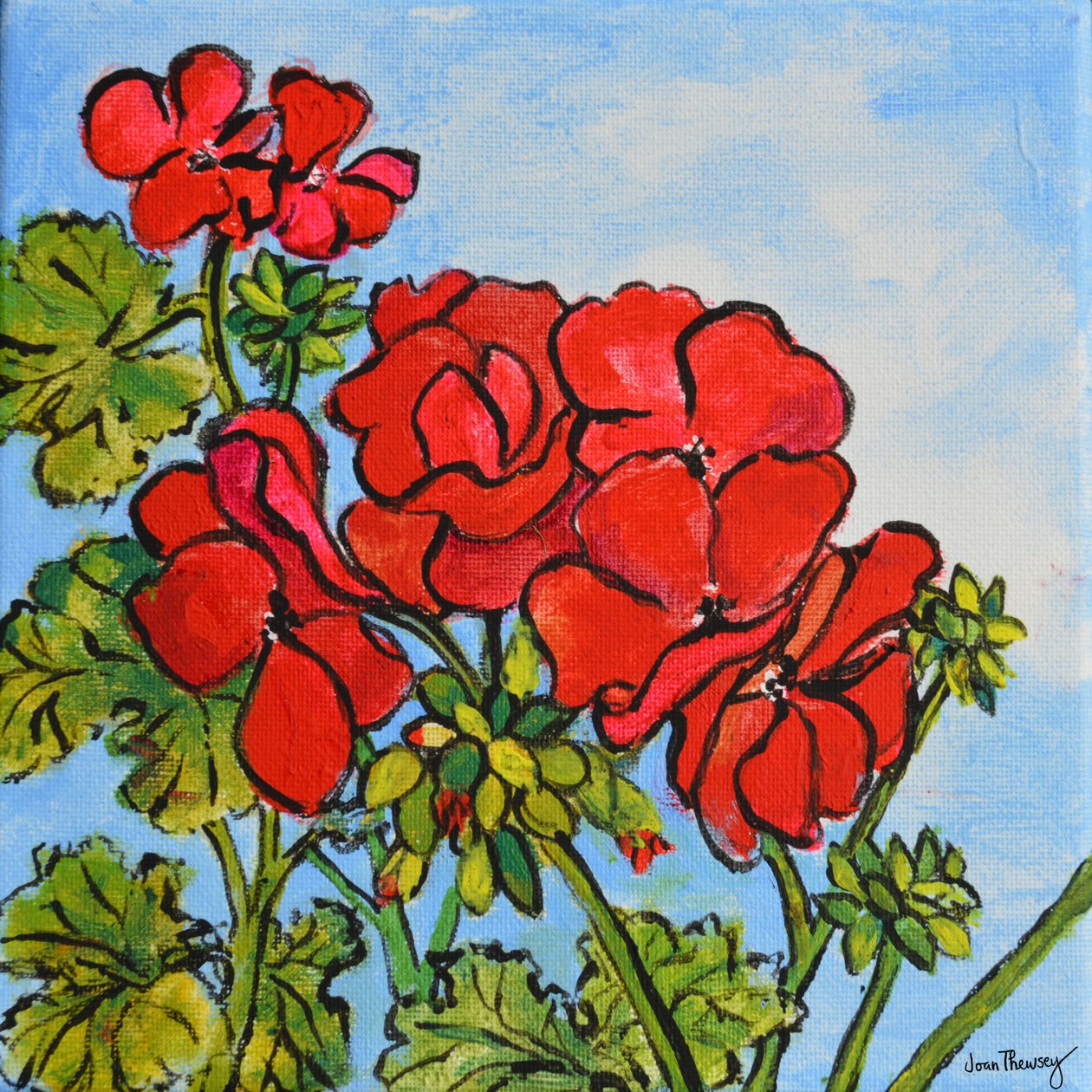Geranium, 2017 (akryl) af Joan Thewsey