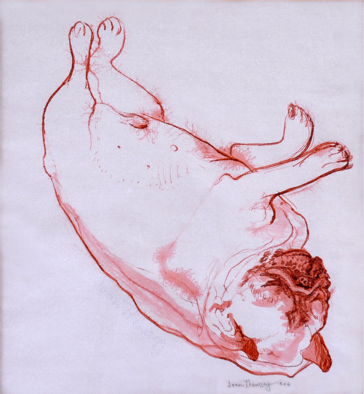 Hogarth Sleeping, 2005, (blæk på vådt papir) af Joan Thewsey