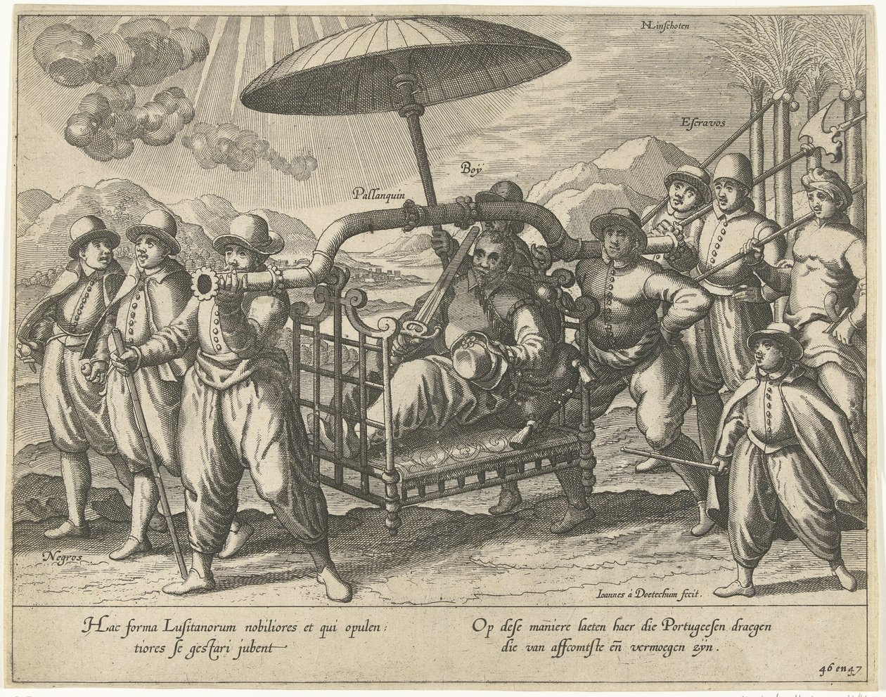 Portugisisk i en sedanstol af Joannes van Doetechum (I)