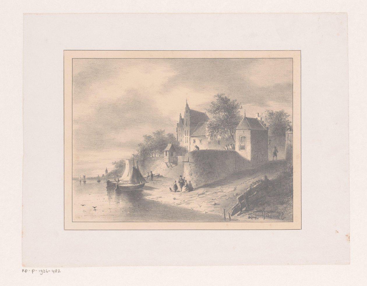 Bybilledet ved en flod af Joannes van Liefland (attributed to)