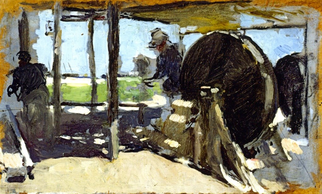Rope Makers, Valencia sketchnSpanish: Cordeleros, Valencia cartoonDeutsch: Reeper Seiler in Valencia Skizzen af Joaquín Sorolla