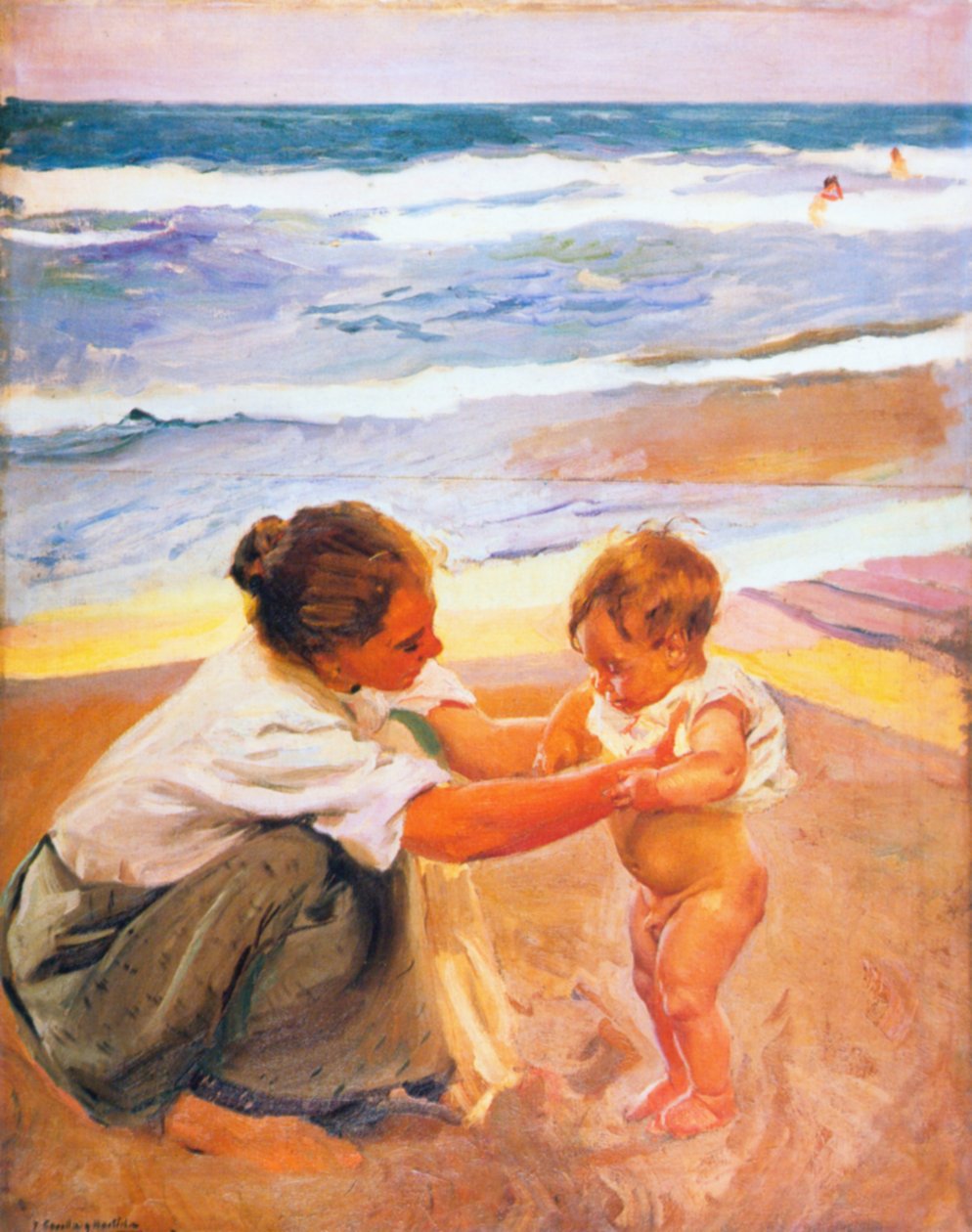 Mor og barn på stranden af Joaquín Sorolla