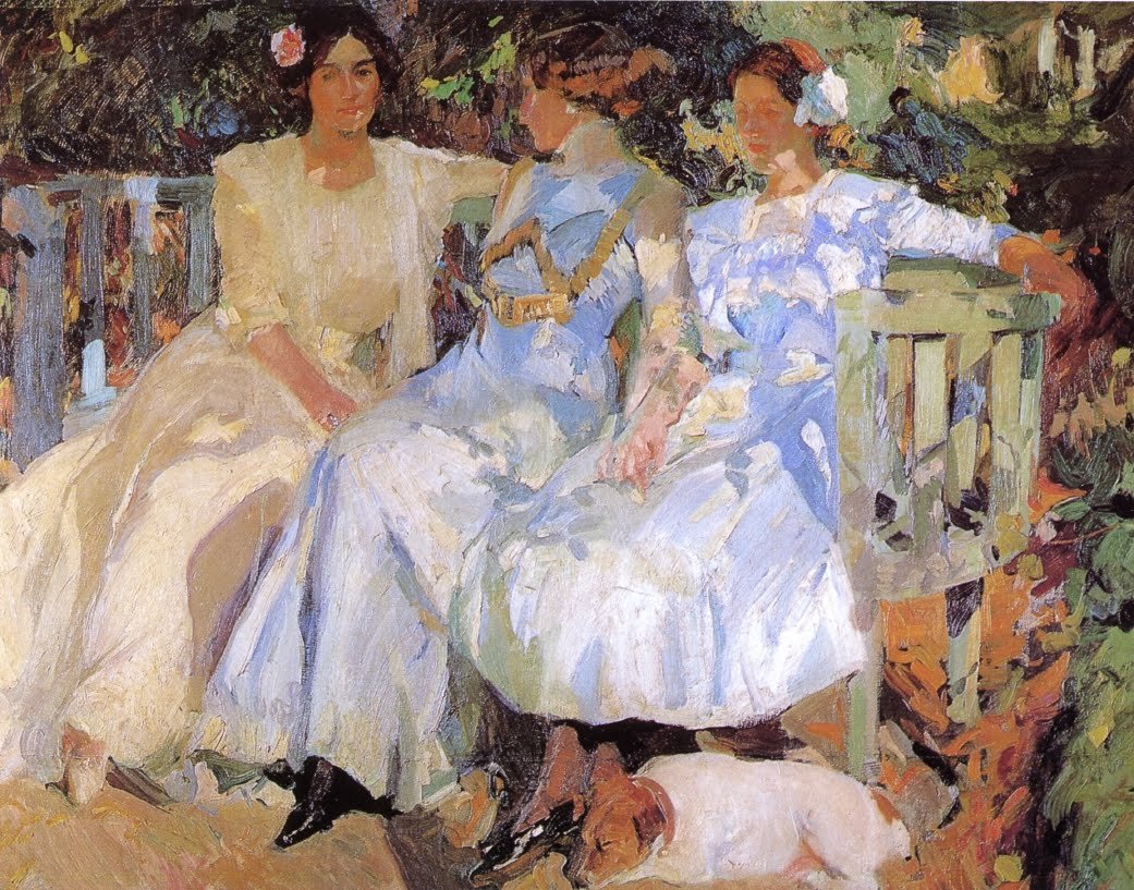 Min kone og døtre i haven af Joaquín Sorolla