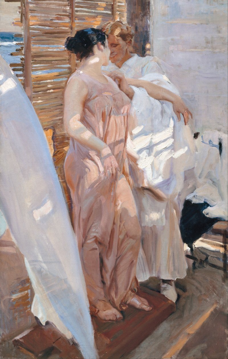 Den lyserøde kappe. Efter badet af Joaquín Sorolla