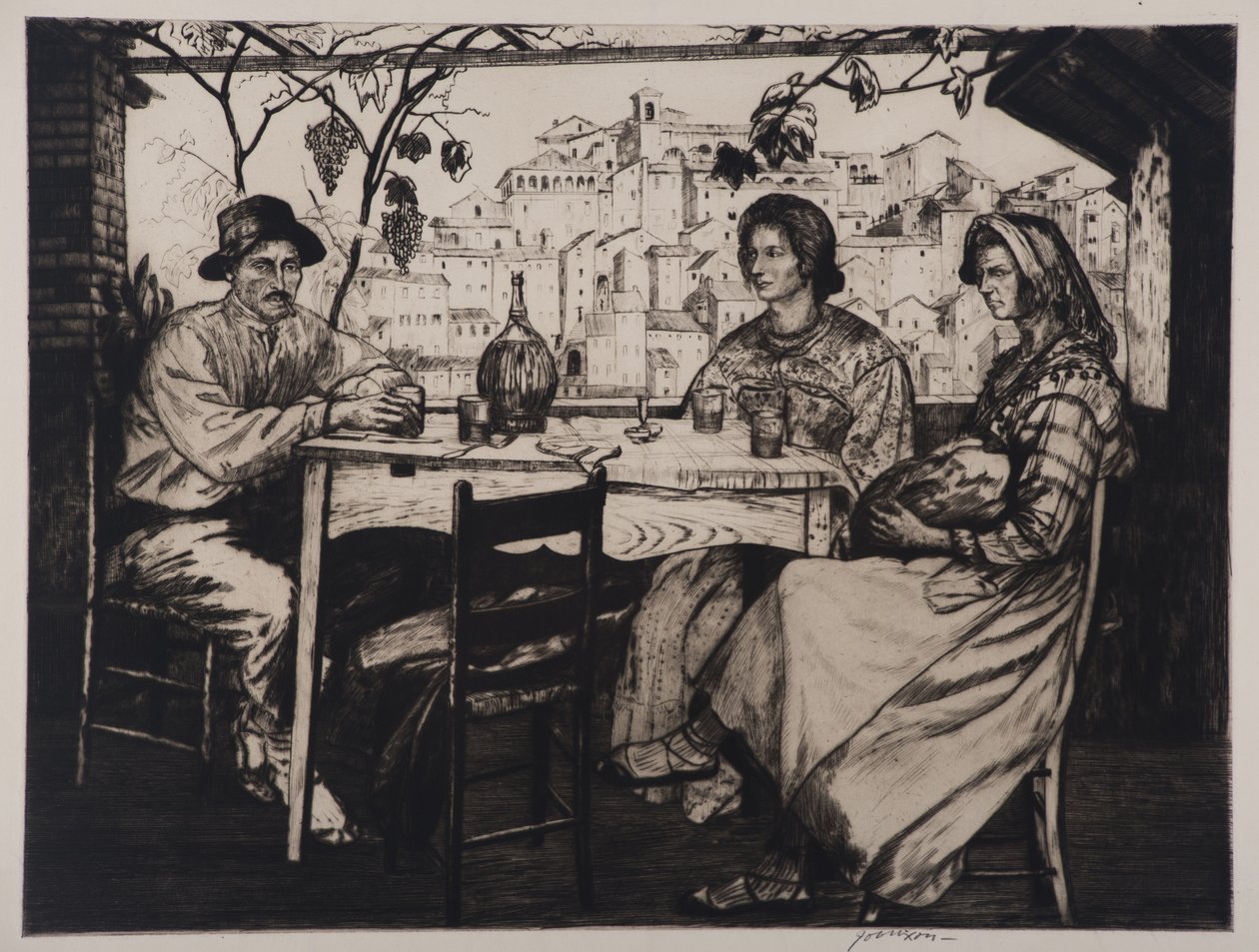 Una Trattoria, 1928 (ætsning og tørnål) af Job Nixon