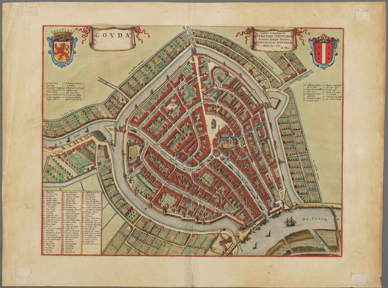 Kort over byen Gouda, cirka 1650 af Joh. Blaeu