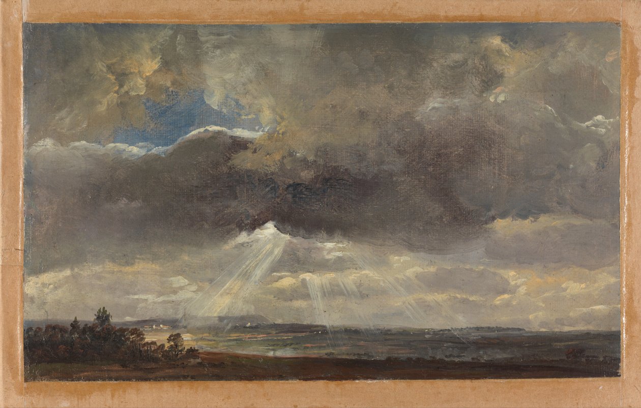 Skyer og solstråler over Windberg nær Dresden af Johan Christian Dahl