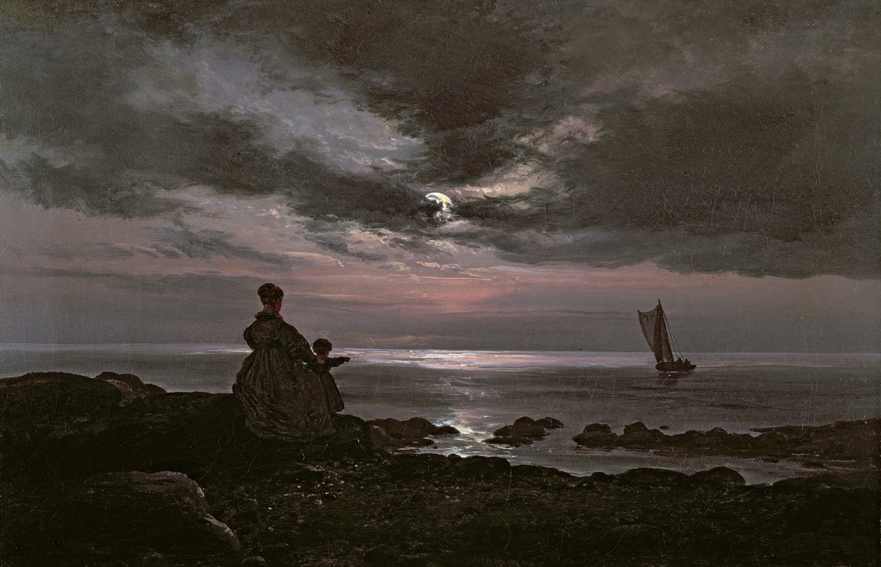 Mor og barn ved havet, 1840 af Johan Christian Dahl