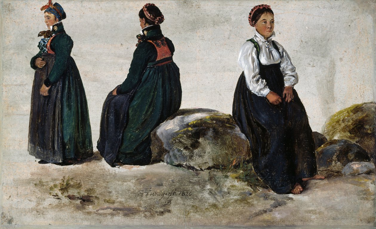 Studier af kvindelige kostumer fra Luster in Sign af Johan Christian Dahl