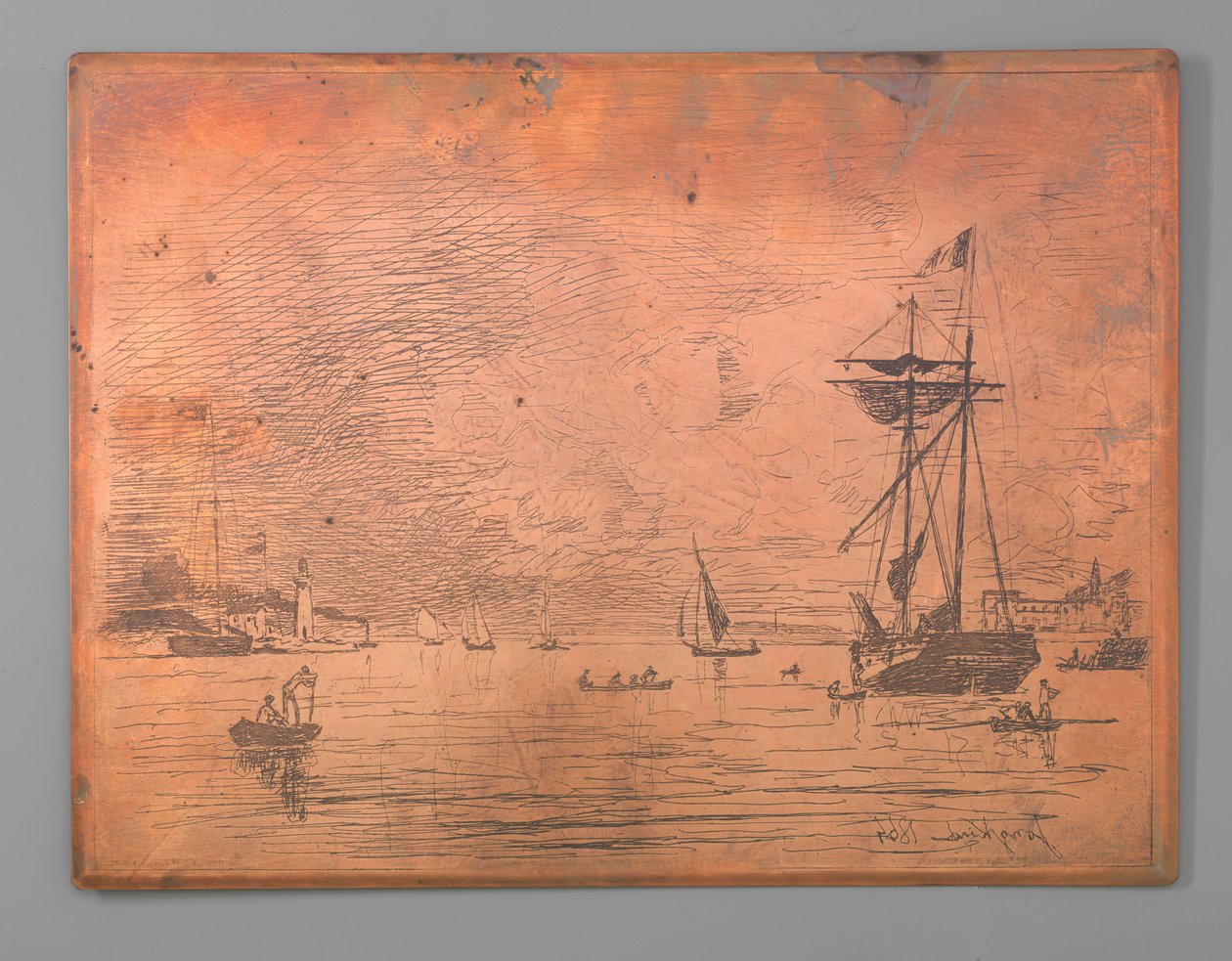 Havn i Honfleur af Johan Barthold Jongkind (signed by artist)