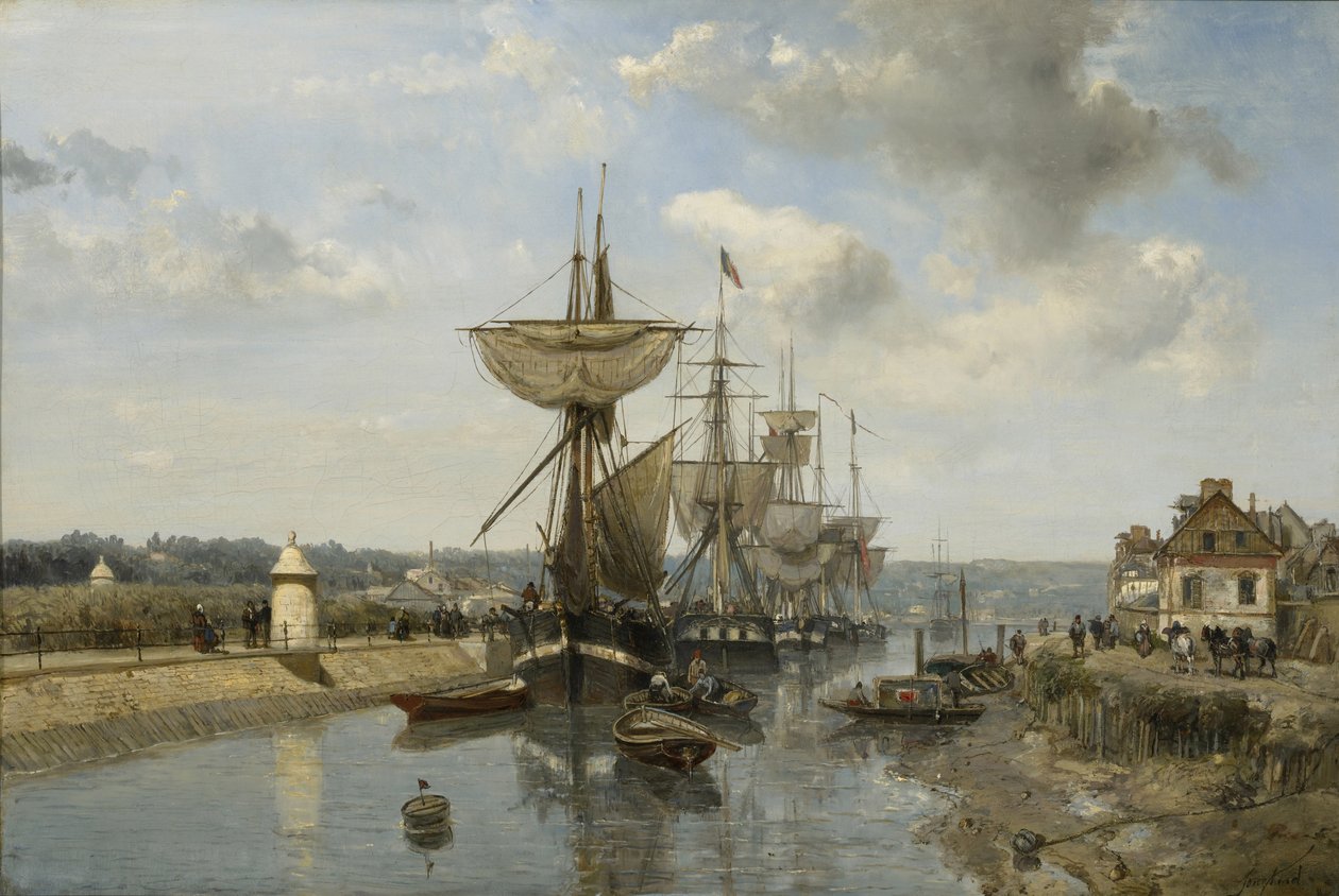 Fregatter, Havn i Harfleur, ca. 1852-53 af Johan Barthold Jongkind