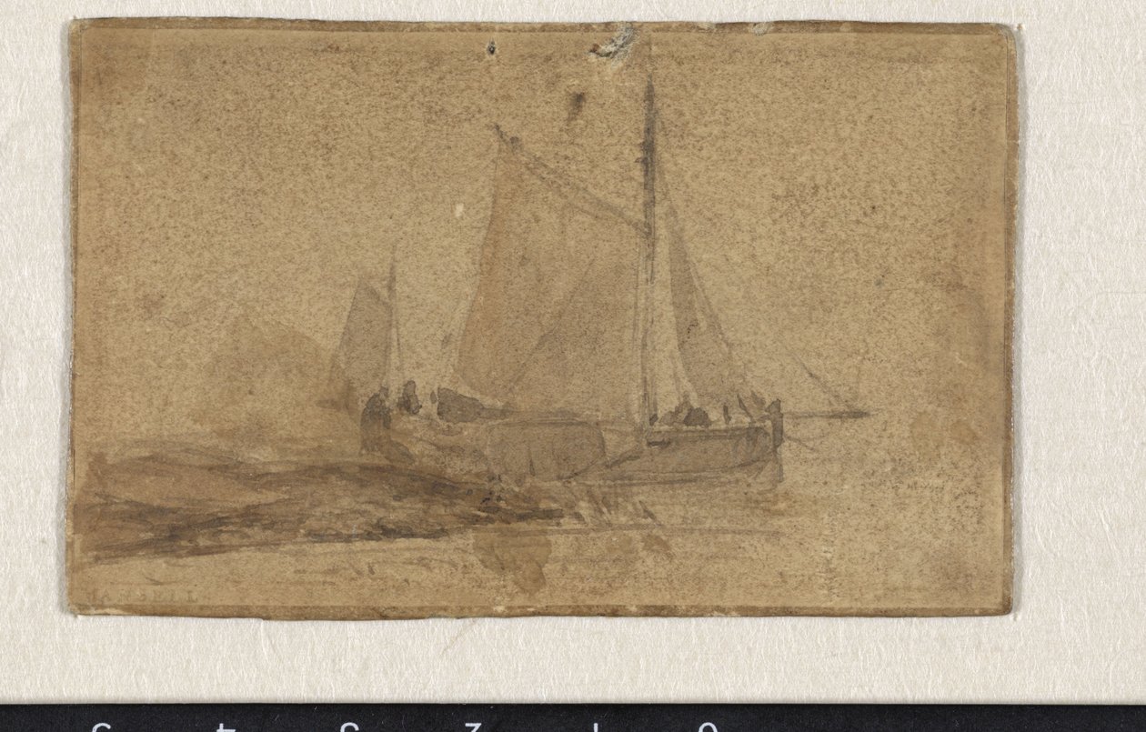 Fiskerpram fortøjet ved et næs af Johan Barthold Jongkind