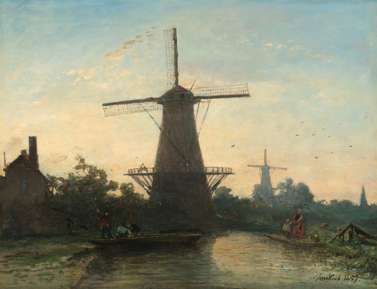 Vindmøller nær Rotterdam af Johan Barthold Jongkind