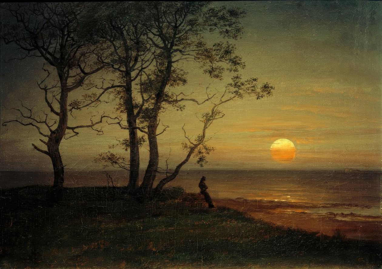 Strand i måneskin af Johan Christian Dahl