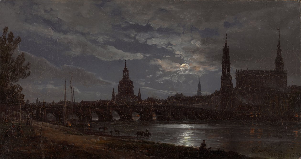 Udsigt over Dresden i måneskin af Johan Christian Dahl