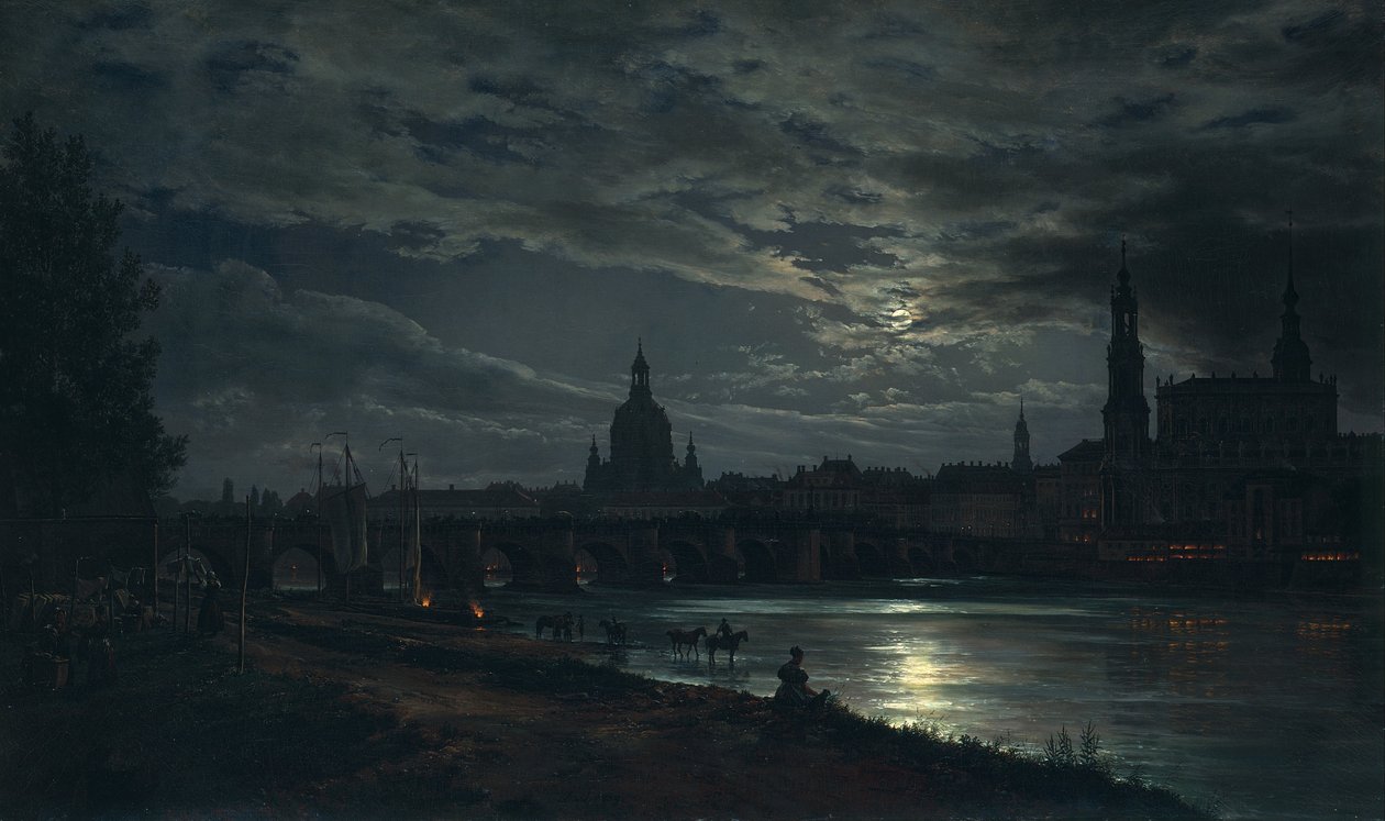 Udsigt over Dresden i måneskin af Johan Christian Dahl