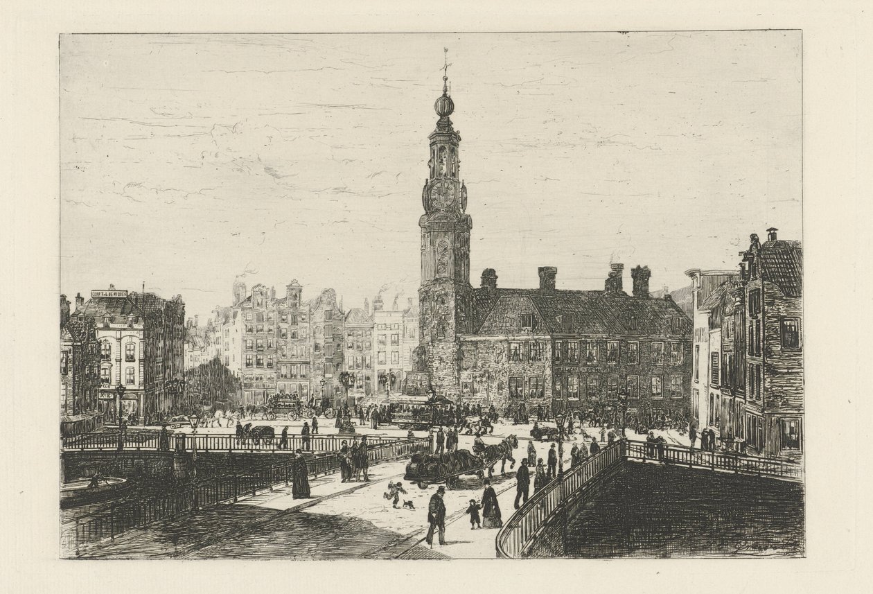 Udsigt over Muntplein i Amsterdam af Johan Conrad Greive