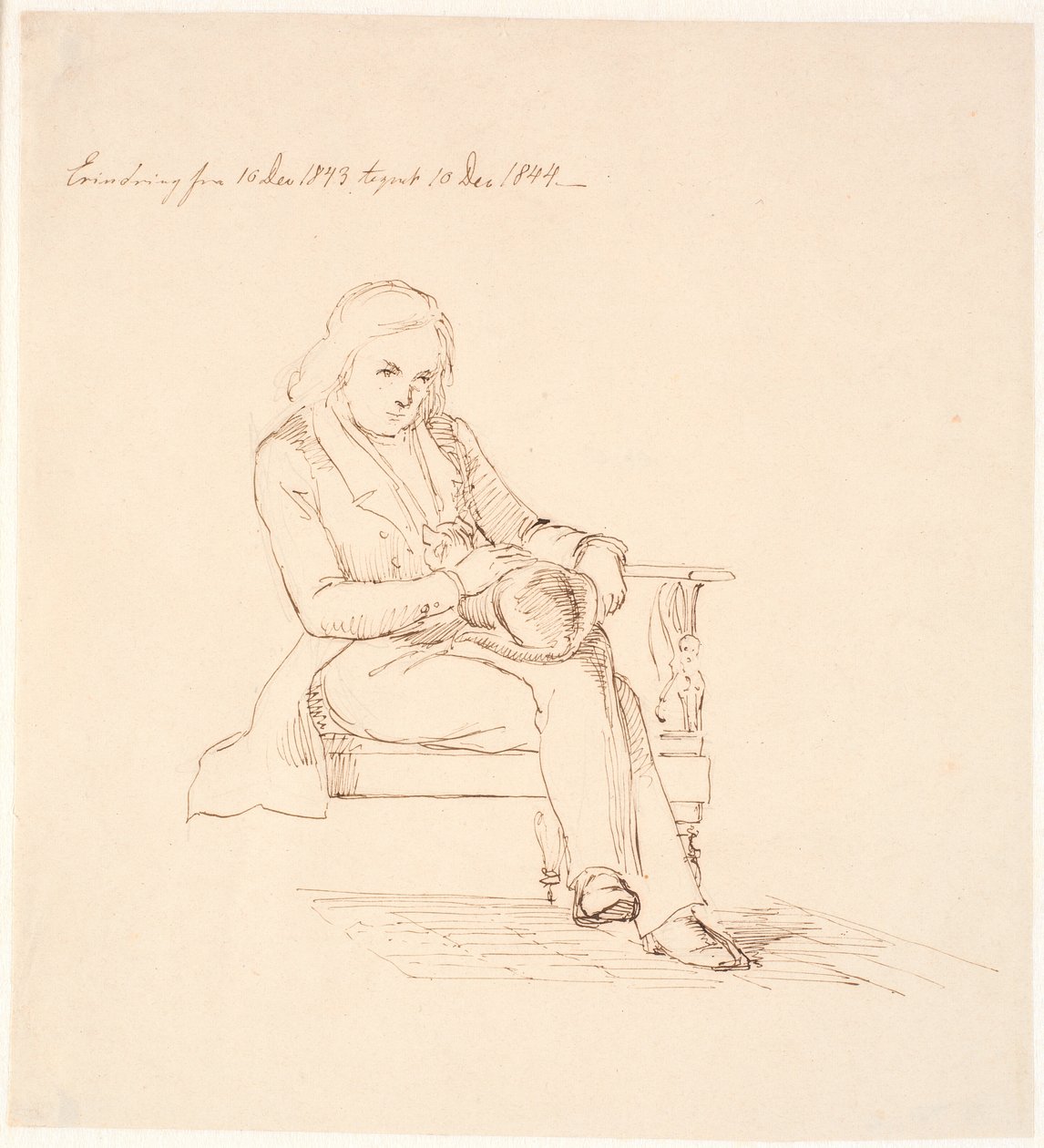 Thorvaldsen siddende i en sofa af Johan Thomas Lundbye