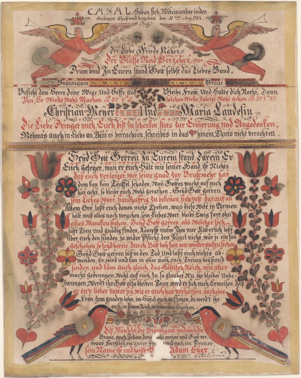 Bryllupshilsen til Christian Meyer og Maria Landes, 1784 (wc und blæk på papir) af Johann Adam Eyer